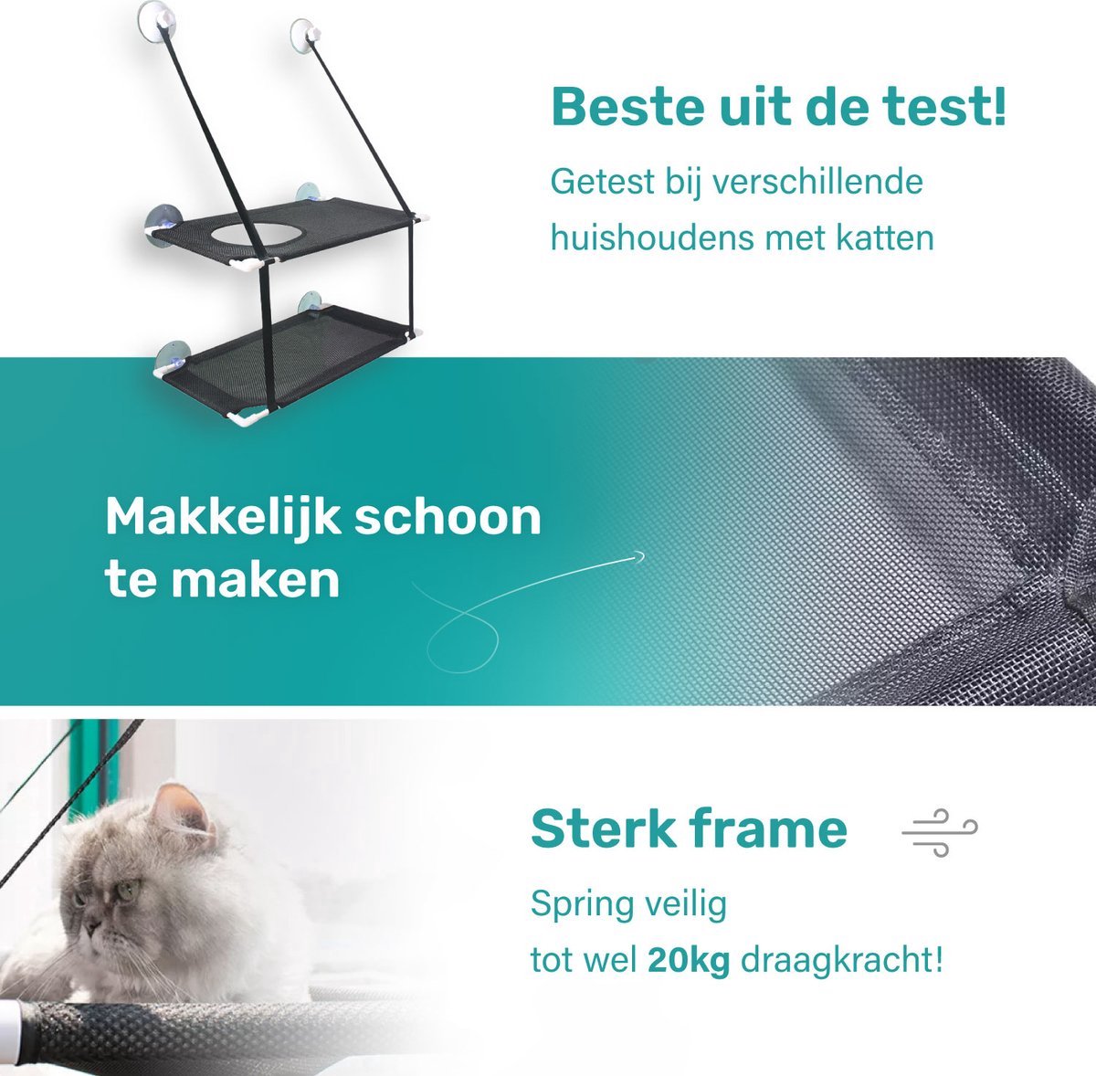  Raamhangmat - Dubbellaags - Met Zuignappen - 20kg Draag Gewicht - Kattenhangmat - Hangmat Kat - Kattenbed - Kattenkussen - Kattenbank - Kattenmand - Raam - Kattenhangmat Raam - Zwart - Radiator