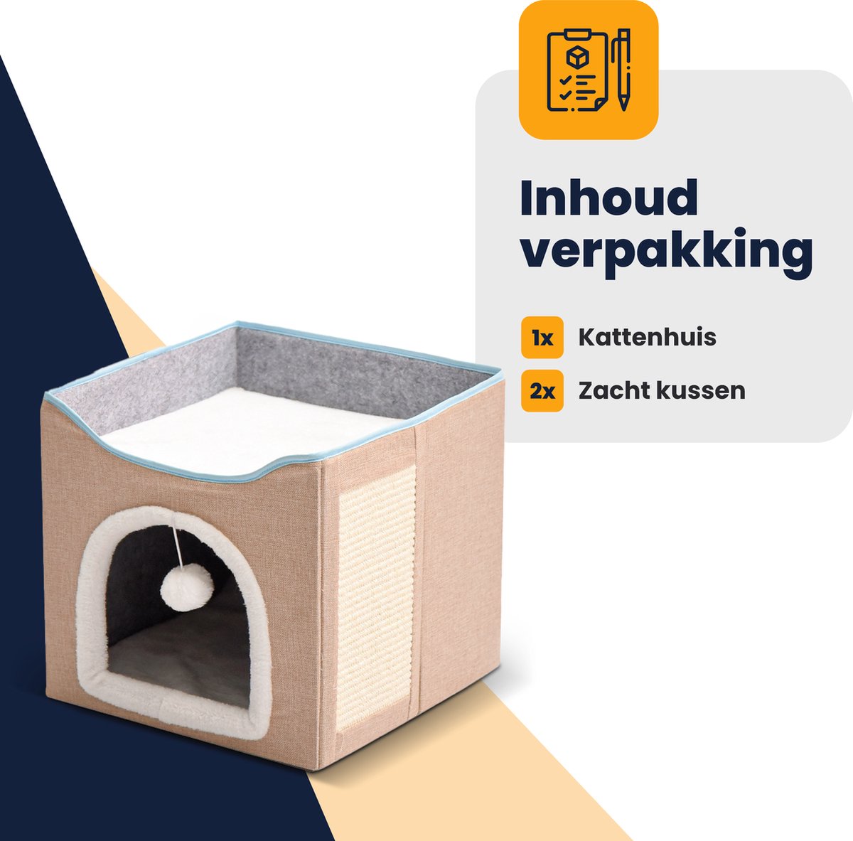  MIRO Katten Huis - Kattenhuizen - Kattenhok - Kattenmand - Dierenhuis - Opvouwbaar - Met Krabmat - Abrikoos