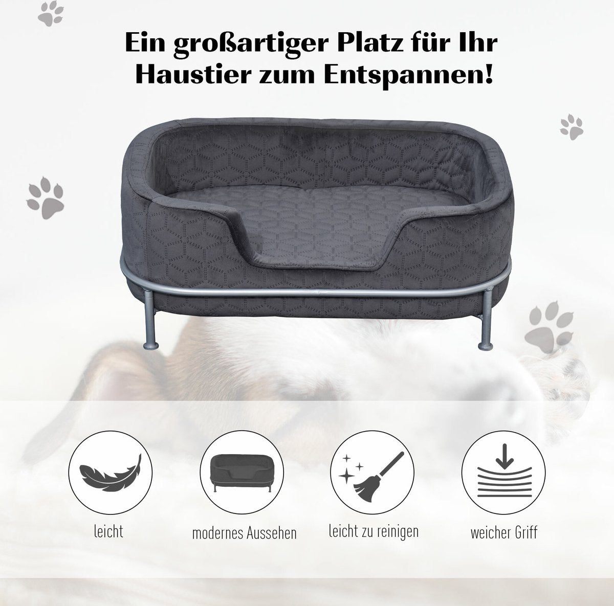  PawHut Hondenbank Met Rugleuning Huisdierenbank Met Metalen Poten Hondenbed Kattenbank D04-157