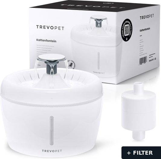  TrevoPet® Drinkfontein Kat - Waterfontein Kat - Kattenfontein - Fluisterstil - Drinkfontein - Drinkbak Kat - 2.5 Liter - Inclusief Filter - Wit
