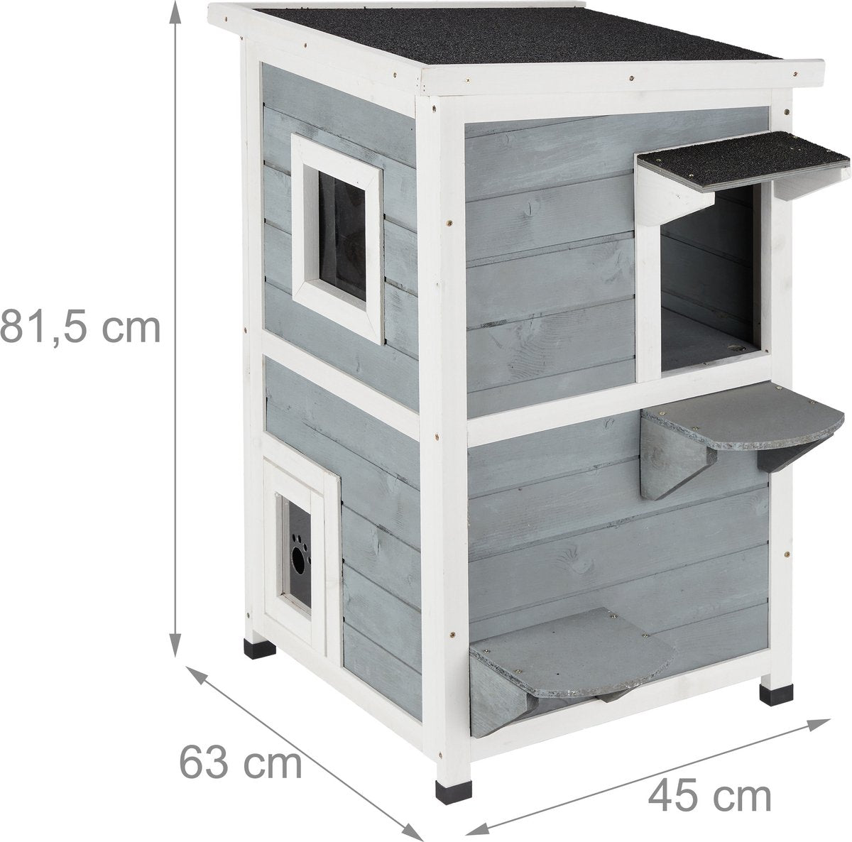  Relaxdays Kattenhuis Buiten - Groot Kattenhok Binnen - Hoog Kattenmeubel Grijs Hout - Tuin