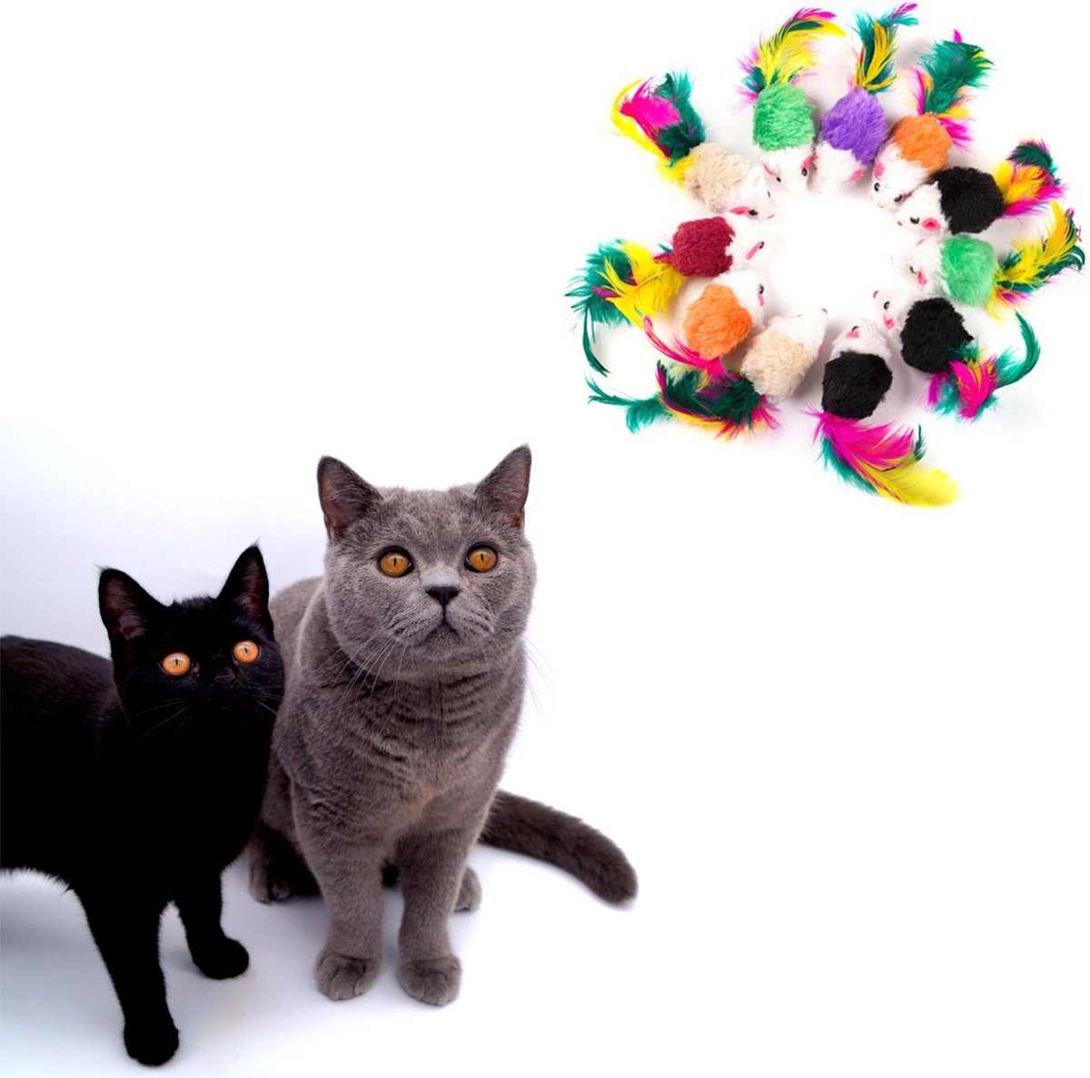 Make Me Purr Fluffy Muizen Met Veer (10 Stuks) - Kattenspeeltjes - Kattenspeelgoed - Speelgoed Voor Katten - Kat Speeltje Muis - Kitten Speeltjes Muisjes