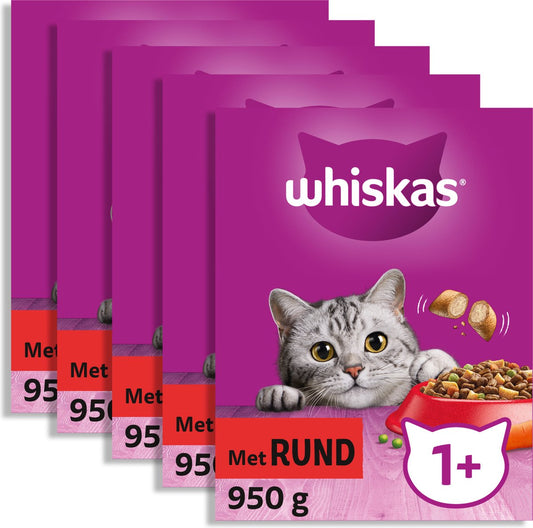  Whiskas 1+ Kattenbrokken - Rund - Doos 5 X 950 G