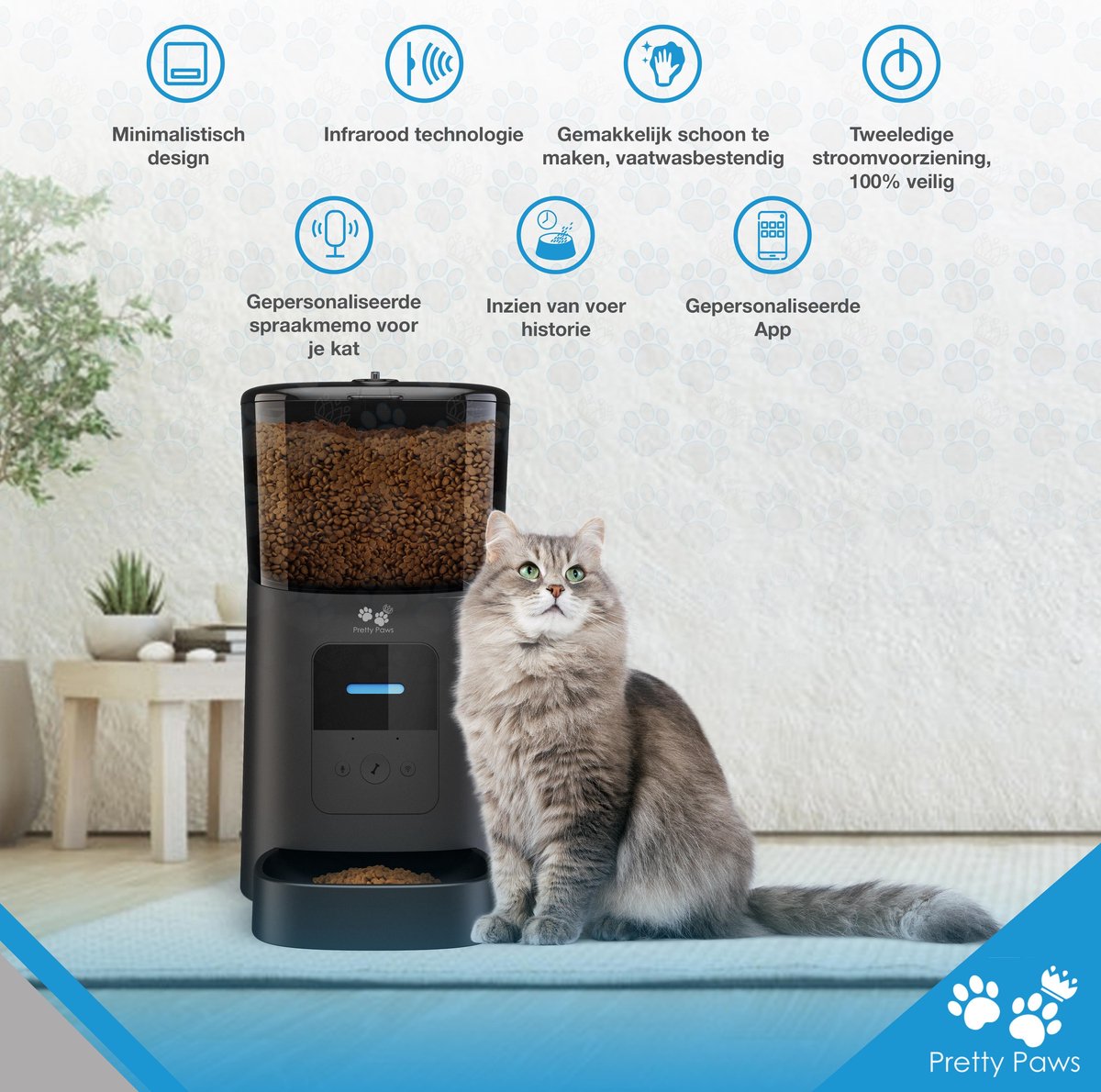  Pretty Paws PP005 Wifi Voerautomaat Zwart - Automatische Voerbak - Slimme Voerautomaat Met App - Instelbaar Voedingsschema - WIFI