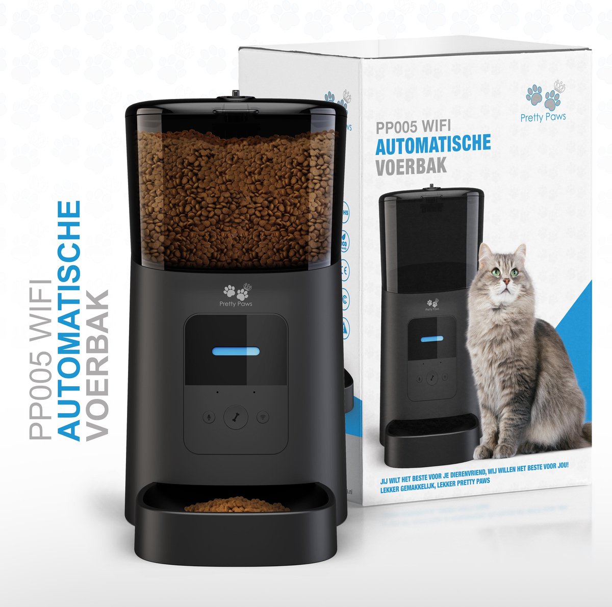  Pretty Paws PP005 Wifi Voerautomaat Zwart - Automatische Voerbak - Slimme Voerautomaat Met App - Instelbaar Voedingsschema - WIFI