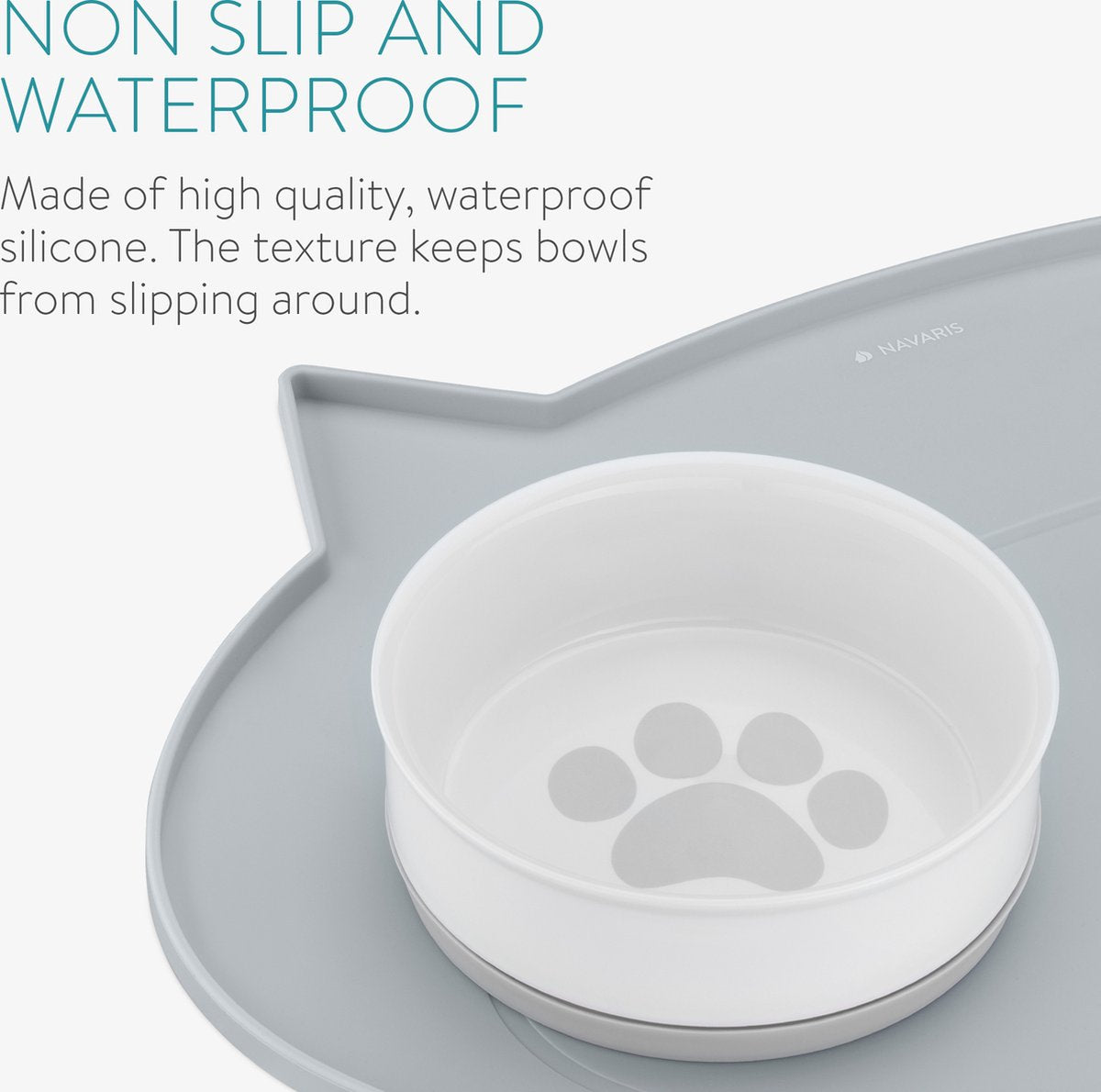  Navaris Siliconen Voederbakmat Voor Katten - Waterdichte Anti-slip Mat Voor Voerbak En Waterbak - 50x32 Cm - In Grijs Kattendesign