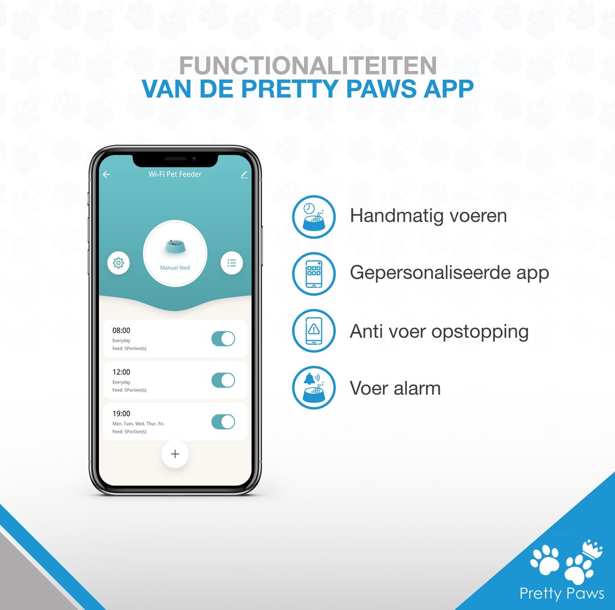  Pretty Paws PP005 Wifi Voerautomaat Zwart - Automatische Voerbak - Slimme Voerautomaat Met App - Instelbaar Voedingsschema - WIFI