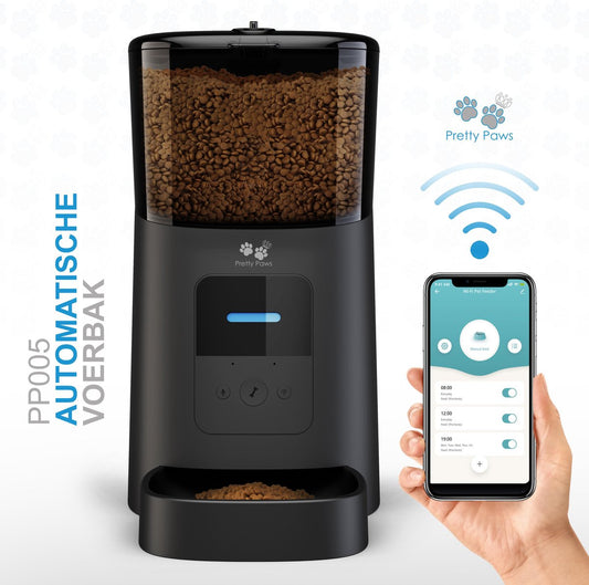  Pretty Paws PP005 Wifi Voerautomaat Zwart - Automatische Voerbak - Slimme Voerautomaat Met App - Instelbaar Voedingsschema - WIFI