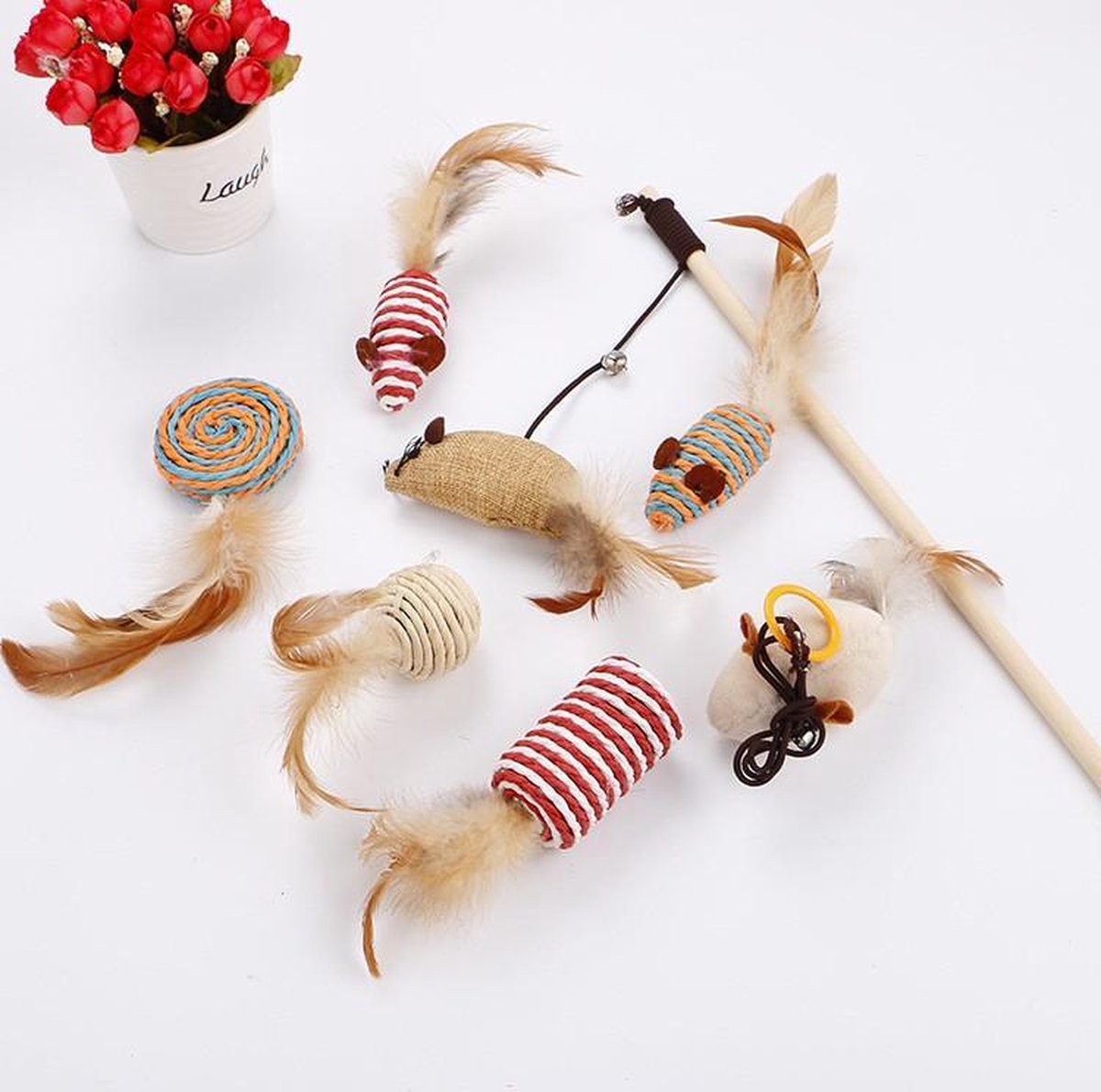  GIZMO Luxe Kattenspeeltjes Set - 7 Speeltjes - Interactieve Kattenhengel, Kattenspeelgoed &amp; Speelmuisjes - Kitten Speeltjes