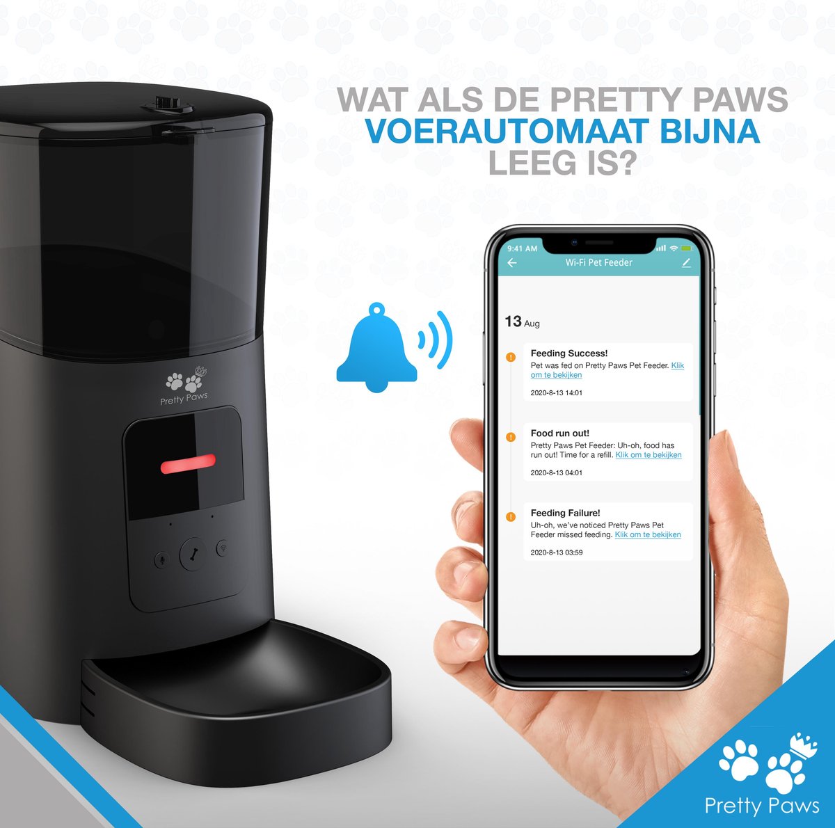  Pretty Paws PP005 Wifi Voerautomaat Zwart - Automatische Voerbak - Slimme Voerautomaat Met App - Instelbaar Voedingsschema - WIFI