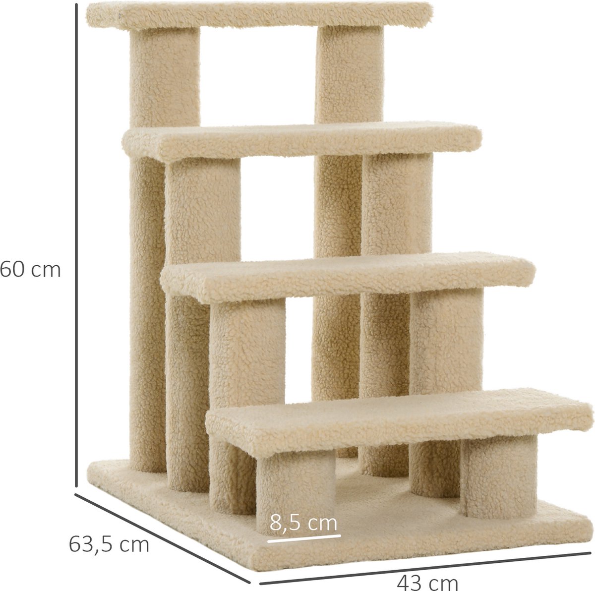  PawHut Dierentrap, Kattentrap, Hondentrap, Trap Voor Katten En Honden, 4 Treden, Beige, 63,5 X 43 X 60 Cm D30-006