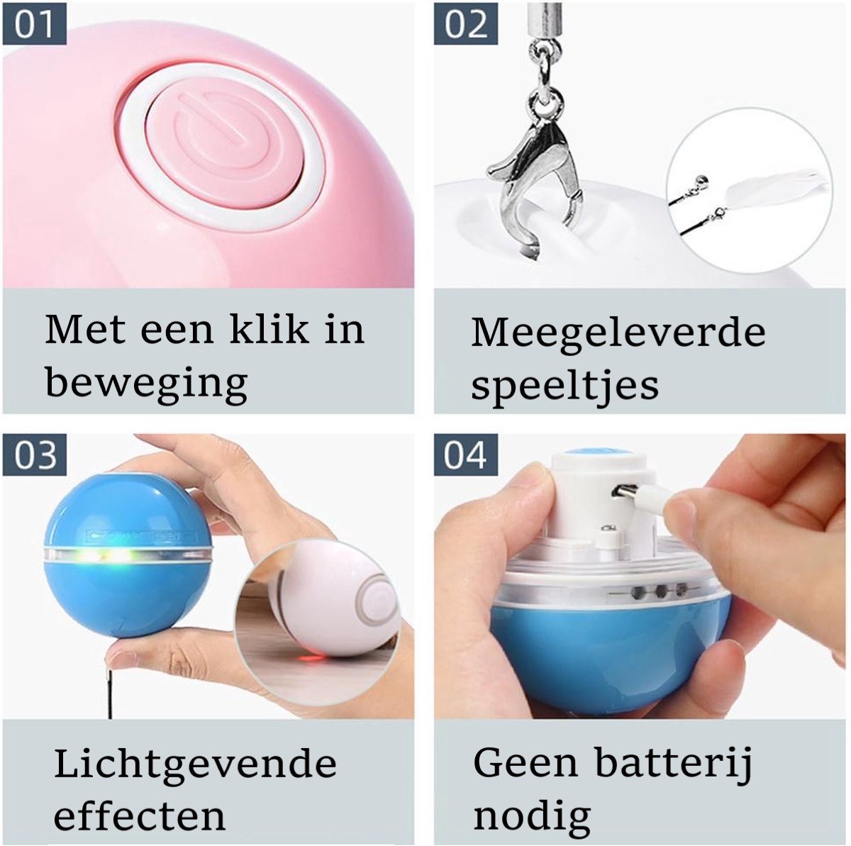  Otiume Elektrische Speelbal - Slimme Interactieve Zelfrollende Bal - Speelgoed Voor Katten - Kattenspeelgoed - Blauw