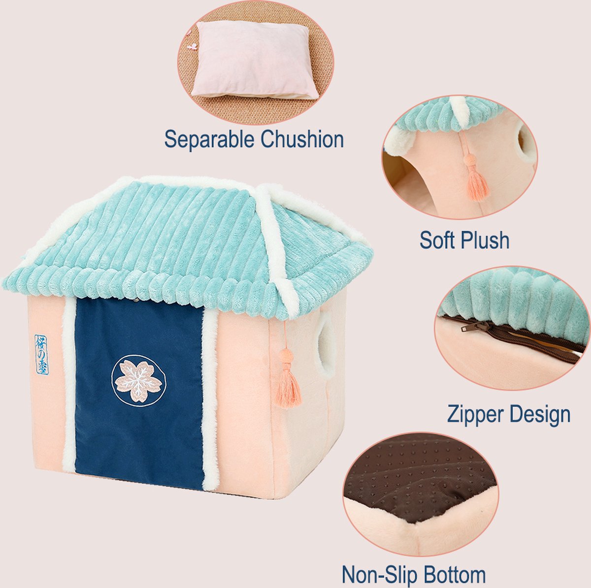Merkloos Petsential Sakura Japanse Mand - Voor Katten (kattenmand) En Kleine Huisdieren (huisdierenmand)