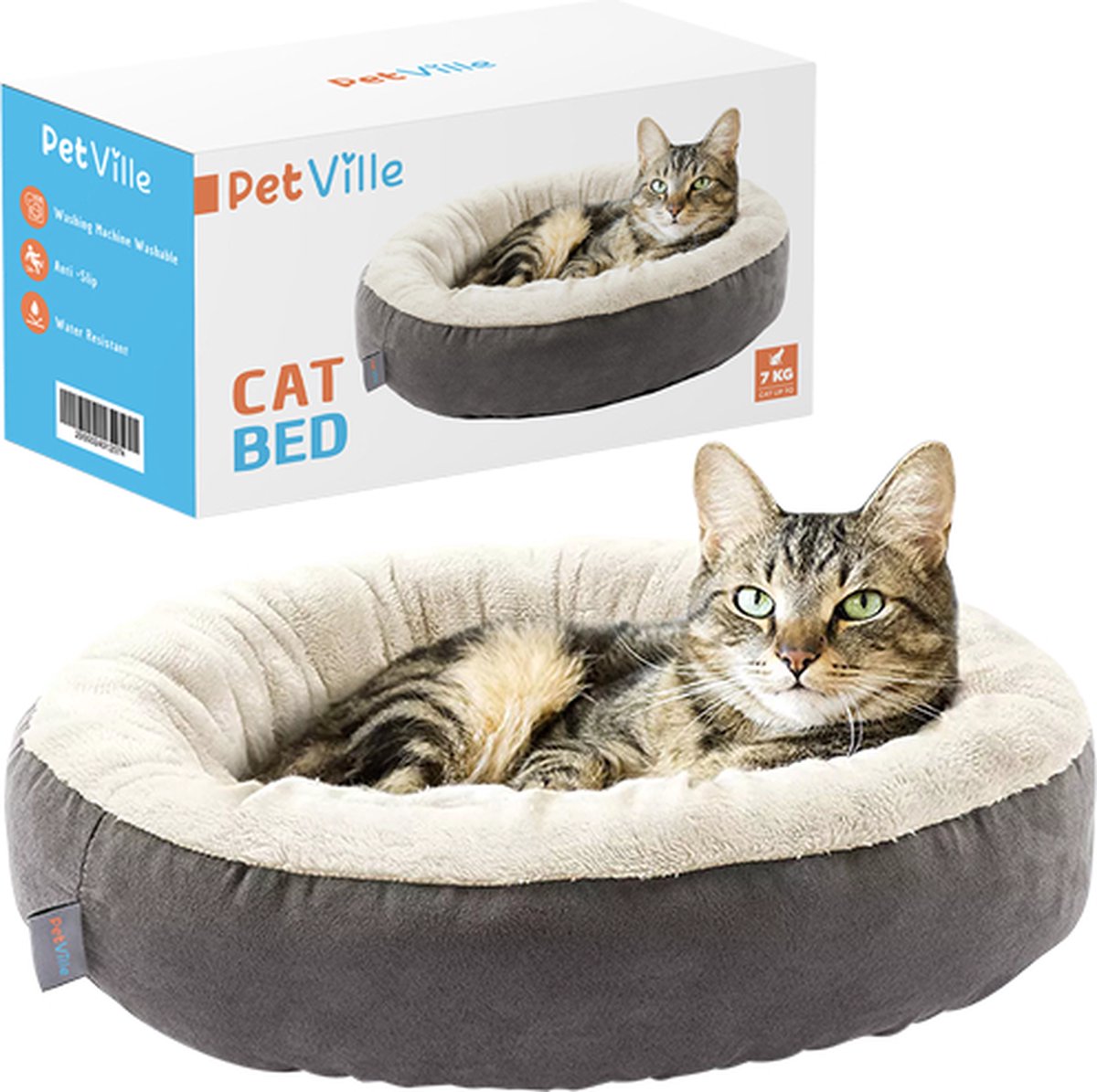  Petville Kattenmand - 50 Cm - Wasbaar - Donut - Waterbestendig - Grijs