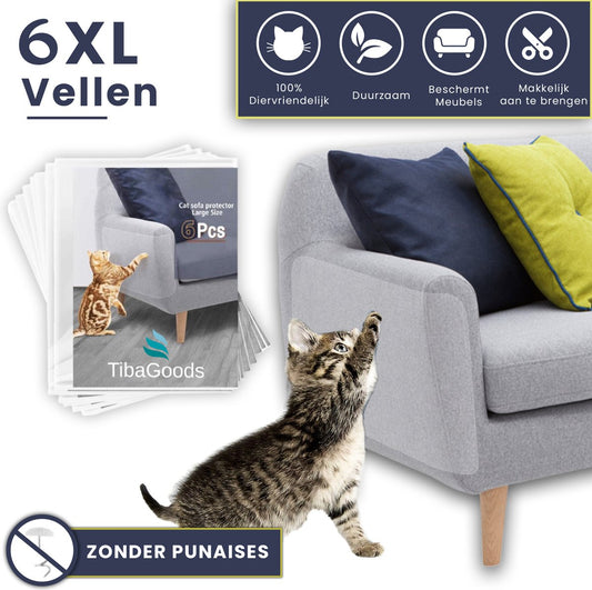  TibaGoods - Anti Krab Vellen Voor Kat En Hond - 6 XL Vellen – Zonder Punaises - Tegen Krabben – Bankbescherming – Meubelbescherming – Krabpaal – Anti Scratch – 43.2 X 30.5cm – Transparant