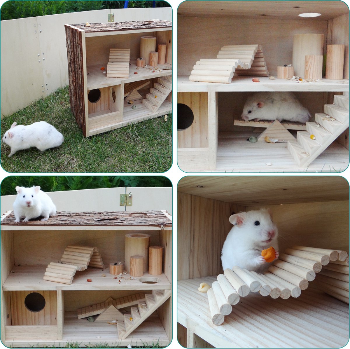  Navaris Houten Hamsterhuis - Speelhut Voor Hamsters, Kleine Knaagdieren, Gerbils, Muizen - Schuilplaats Op Twee Etages Voor Hamster, Cavia, Muis