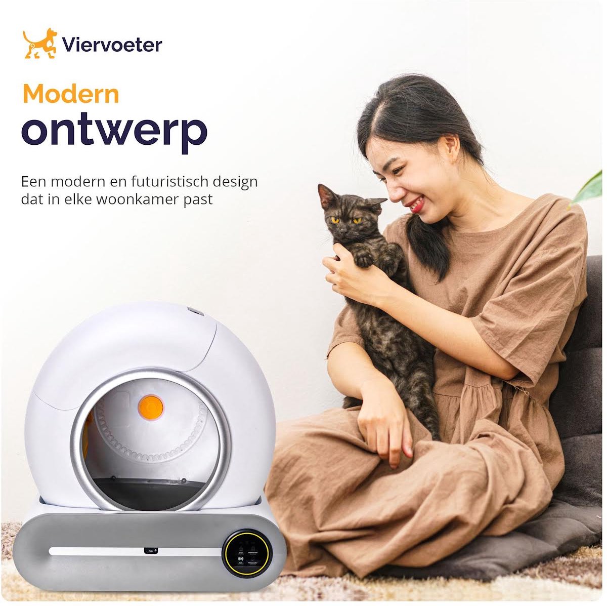  Viervoeter™ Kattenbak Zelfreinigend – Automatische Kattenbak – Zelfreinigende Kattenbak – Anti-geur – 53x58x55cm – Bedienen Via App – 65 Liter
