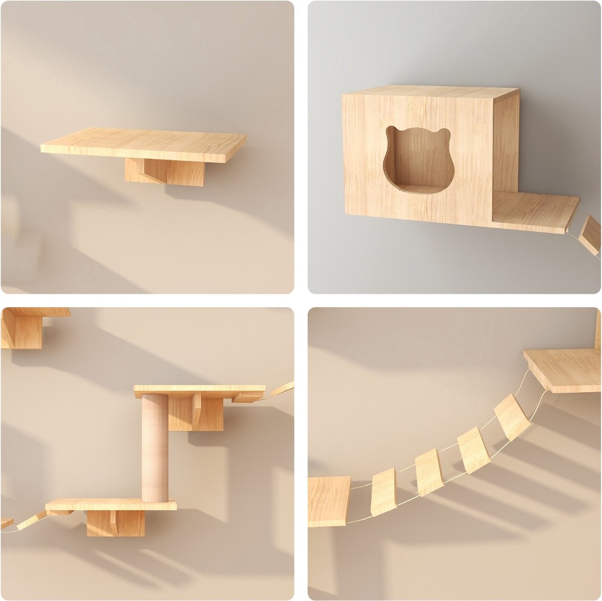  Katten Klimwand |2 Ladders Krabpaal En 2 Huisjes | Kat Klimmuur | Huisdieren | Vermaak Voor Katten