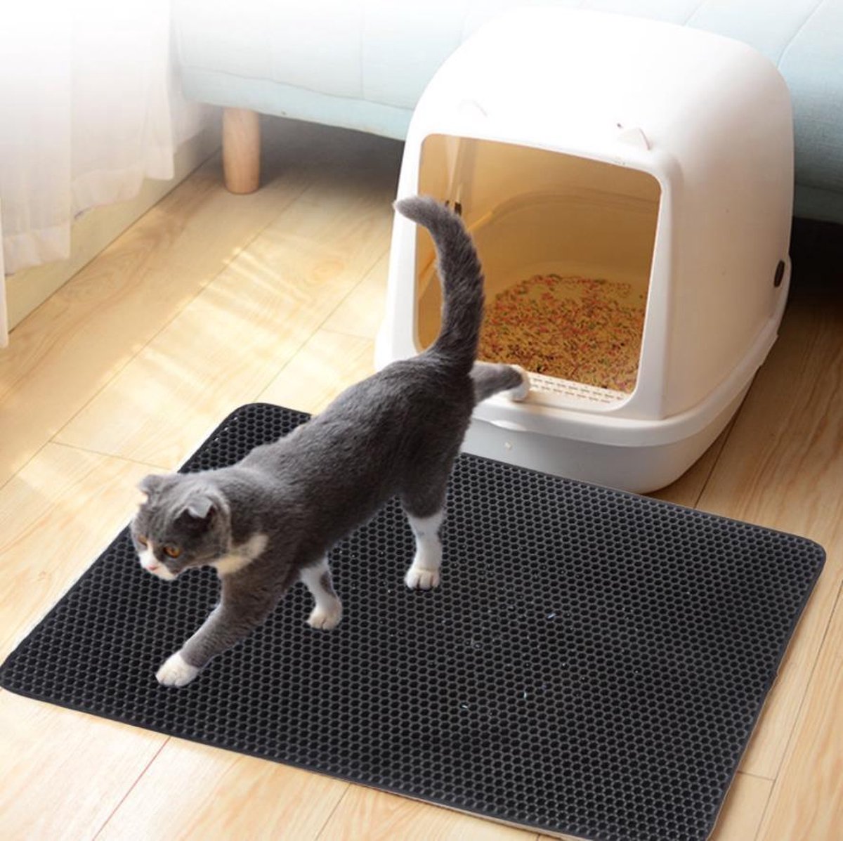  Oorspronkelijke Kattenbakmat, Kattenbak Mat Accessoire, Grit Opvangen, Honinggraad, Katten Mat, Waterdichte Dubbele Laag, Zwart, Urine/water Afstotend, Kat &amp; Kitten, Cat Litter Mat 40x50cm