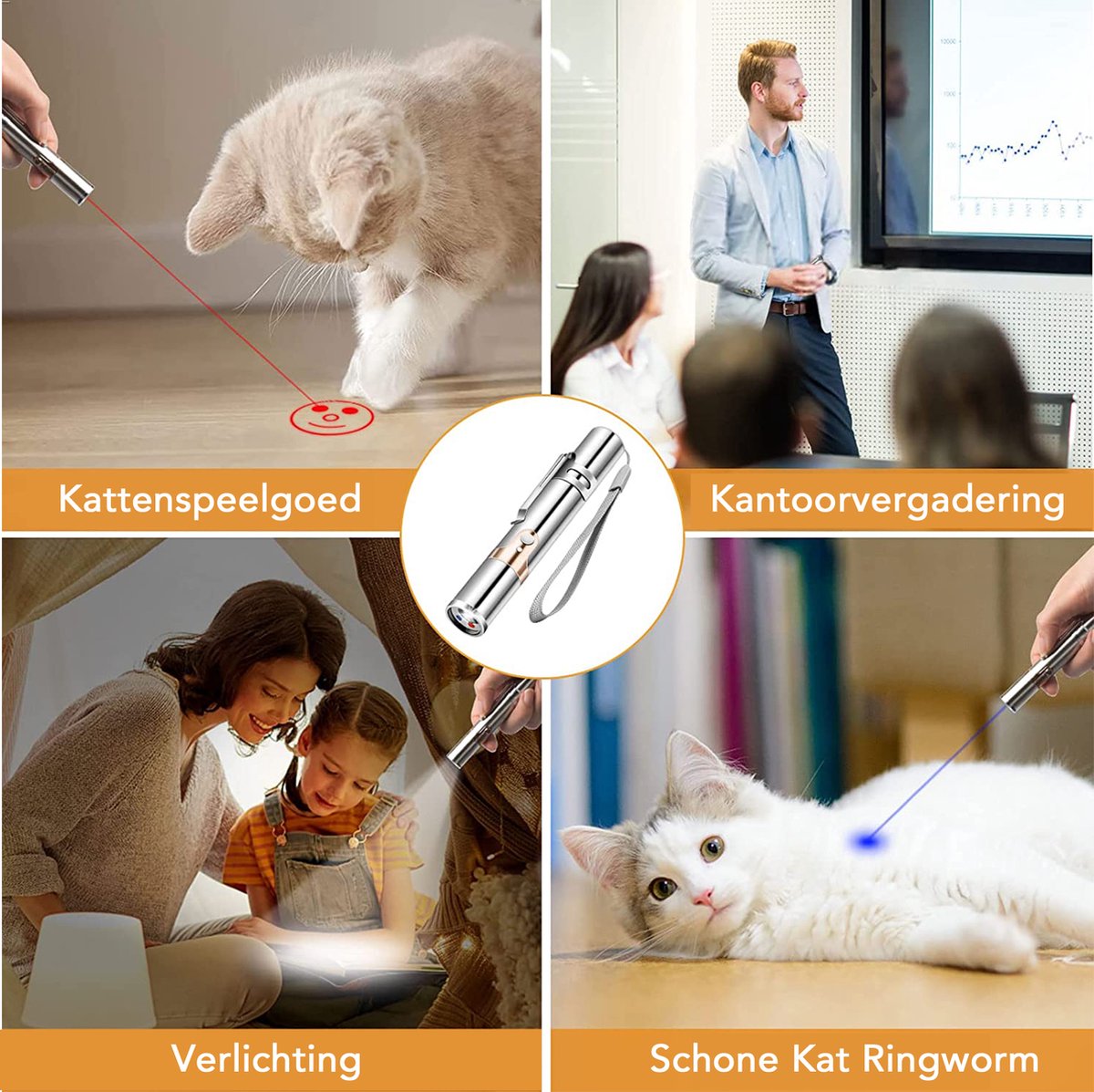  DOWO® - Laserpen - USB Oplaadbaar - Kattenspeeltjes - 7 Verschillende Standen - Laserlampje - RVS Zilver - Laser Pointer