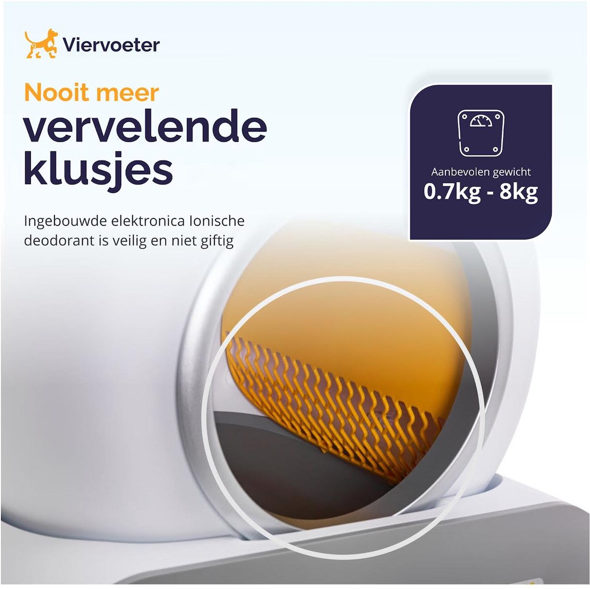  Viervoeter™ Kattenbak Zelfreinigend – Automatische Kattenbak – Zelfreinigende Kattenbak – Anti-geur – 53x58x55cm – Bedienen Via App – 65 Liter