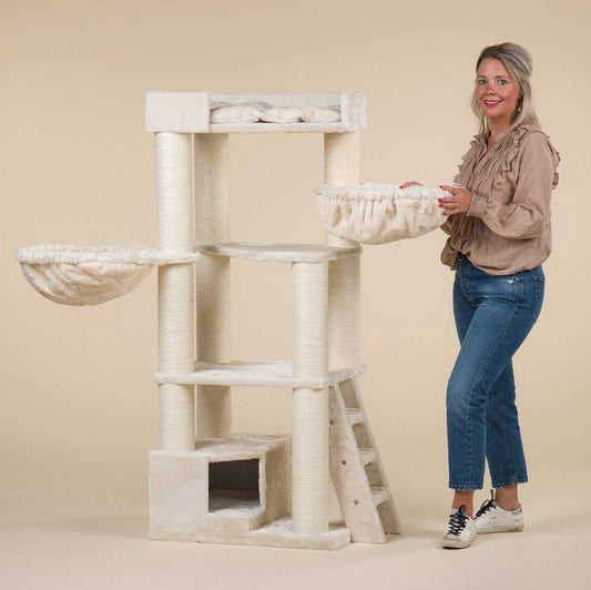  RHRQuality Corner Coon Krabpaal Voor Grote Katten - 60 X 56 X 151 Cm - Crème