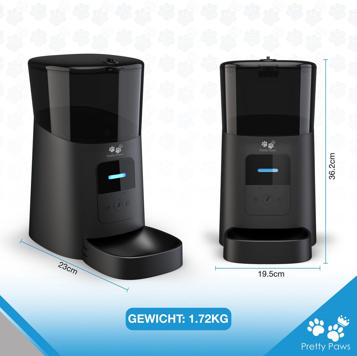  Pretty Paws PP005 Wifi Voerautomaat Zwart - Automatische Voerbak - Slimme Voerautomaat Met App - Instelbaar Voedingsschema - WIFI