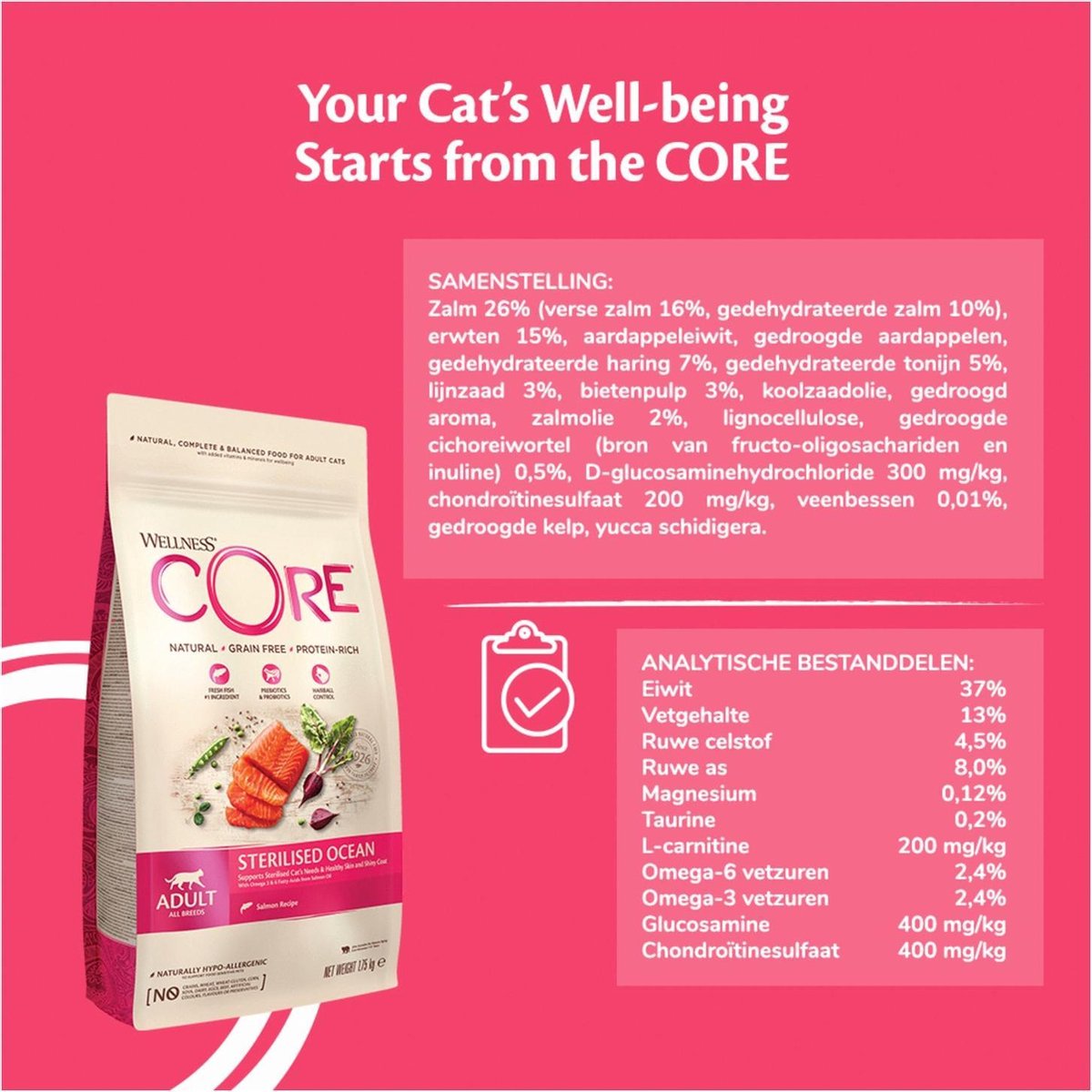  Wellness Core Kattenvoer Sterilised Zalm 4 Kg
