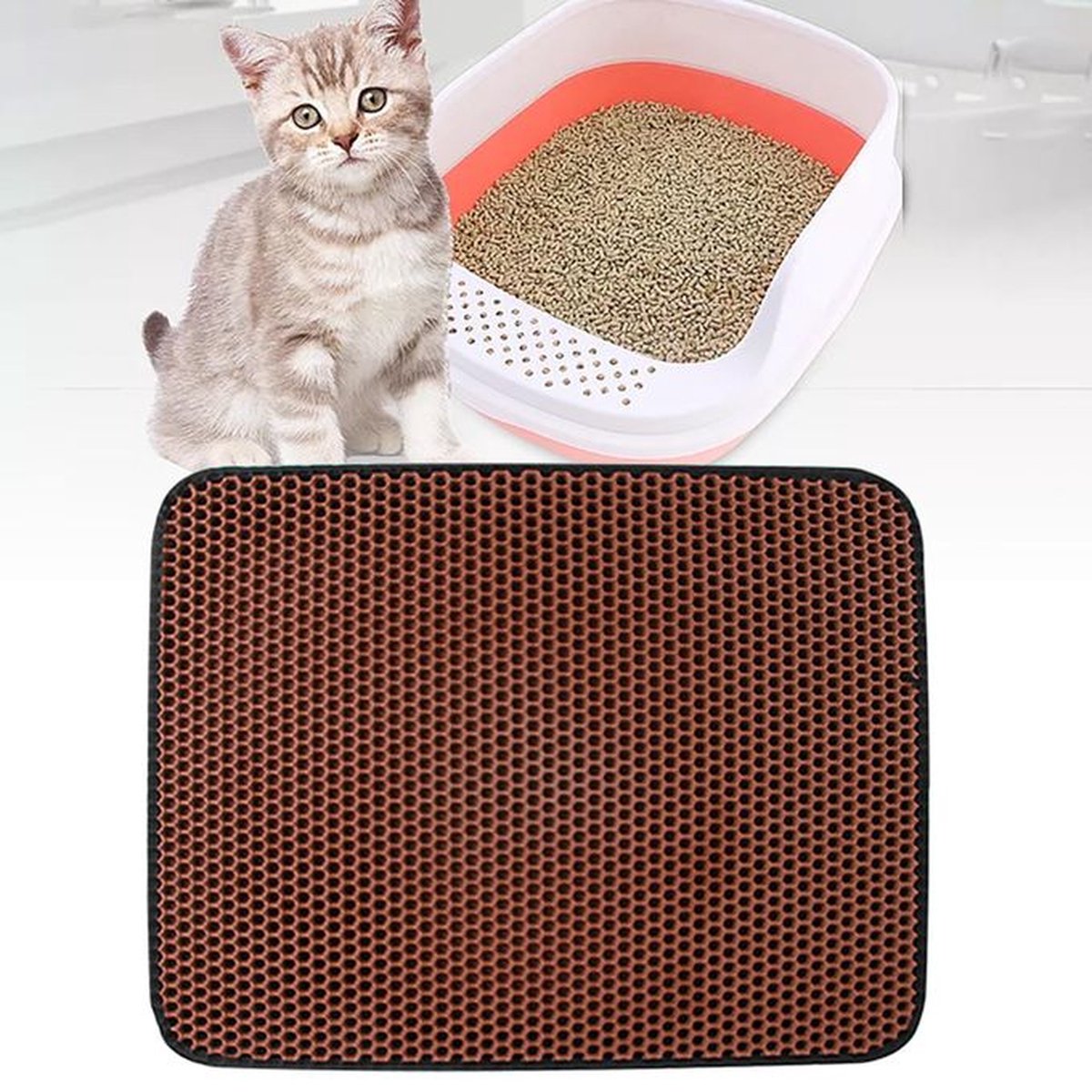  IGOODS - Kattenbakmat Met Filter - 45 X 60 - Waterdicht - Dubbele Laag - Bruin