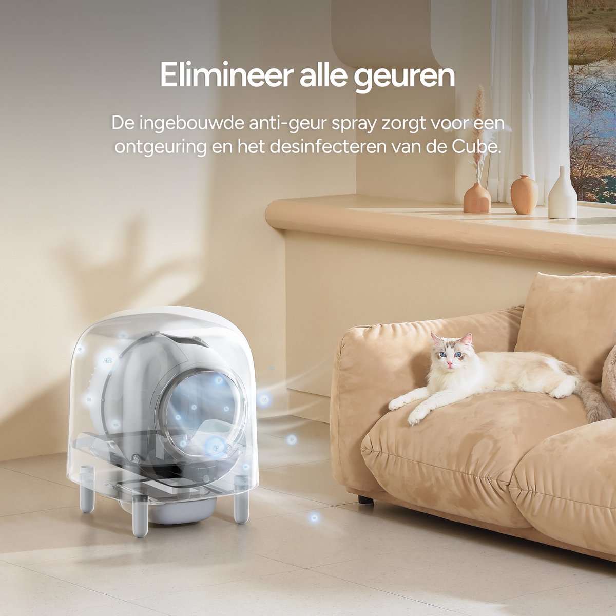  Petree Cube - Zelfreinigende Kattenbak - Automatisch - Bedienen Via De App - Katten - Anti-geur - 60 X 52 X 64 Cm