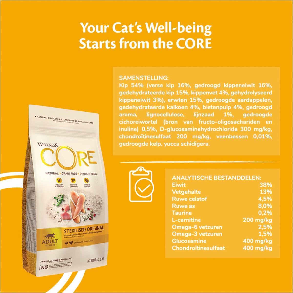  Wellness Core Kattenvoer Sterilised Kip - Kalkoen 4 Kg