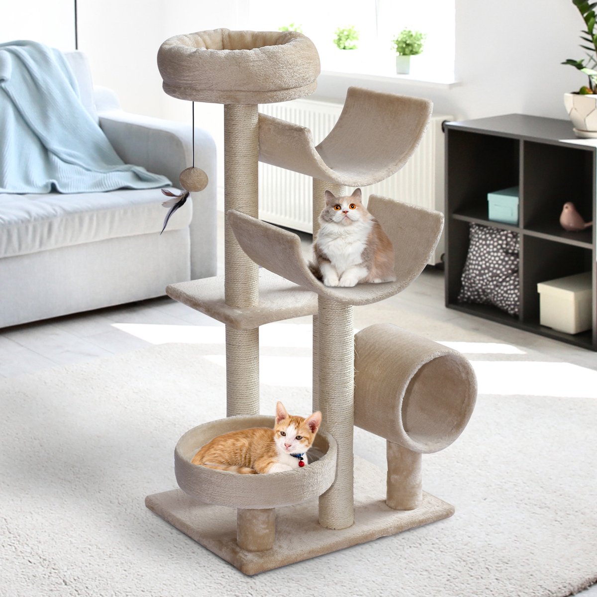  PawHut Kattenboom Kattenkrabboom Speelgoed Tunnel Katten Klimboom Krabboom Beige D30-191