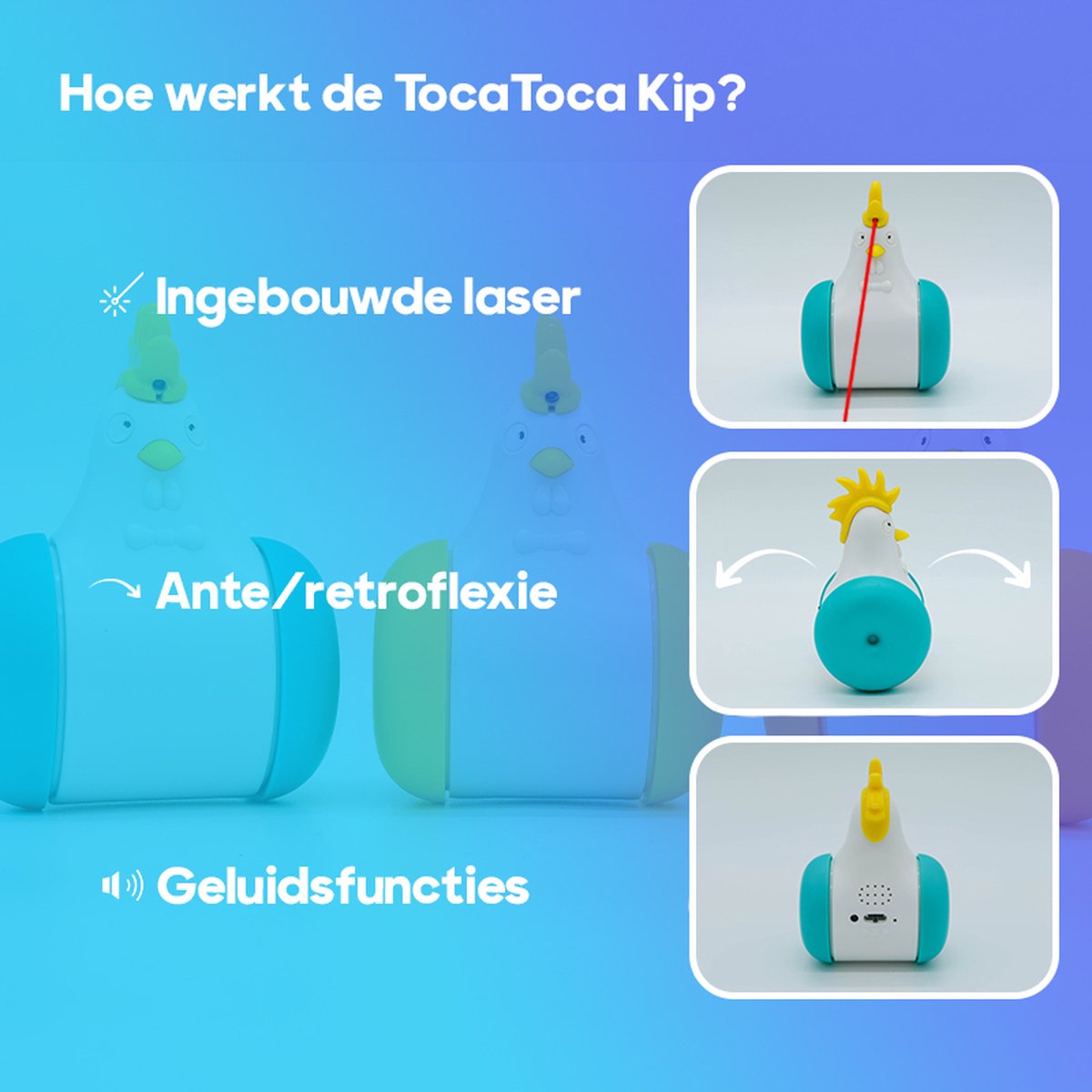  TocaToca Kip- Interactieve Zelf Bewegende Speeltje- Kattenspeeltjes- Kattenspeelgoed- Intelligentie- Kip Voor Katten- Laser- USB- Speelgoed- Geluid- Blauw