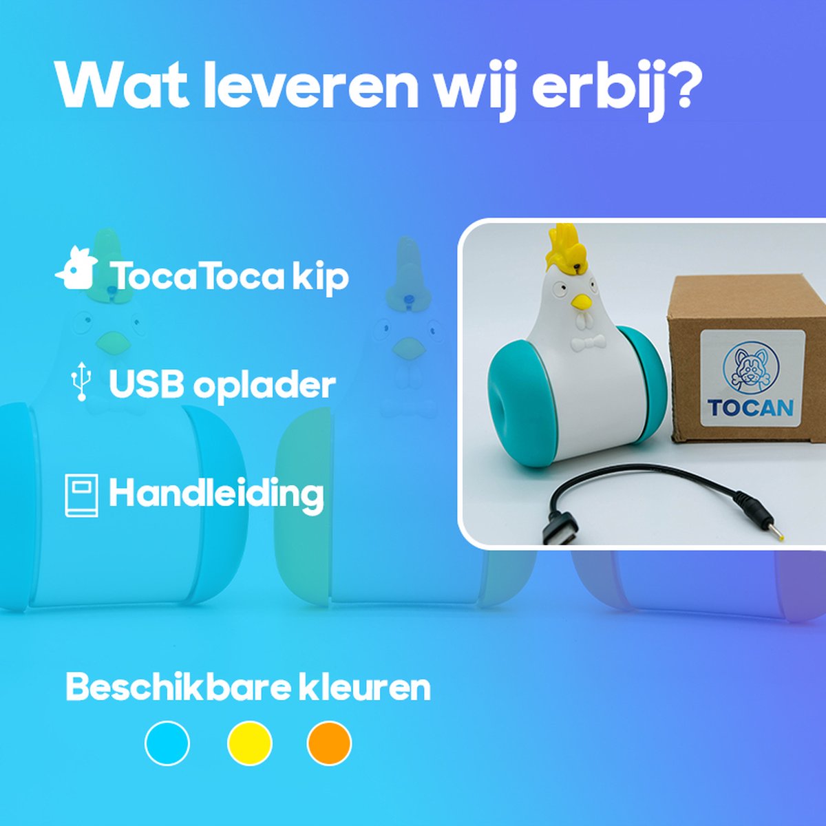  TocaToca Kip- Interactieve Zelf Bewegende Speeltje- Kattenspeeltjes- Intelligentie- Kattenspeelgoed- Kip Voor Katten- Laser- USB- Speelgoed- Geluid- Oranje