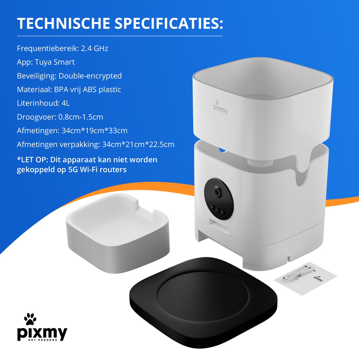  PIXMY - Automatische Voerbak Kat - 4L - Wi-Fi - Met App En Full HD Camera - Voerbak Kat