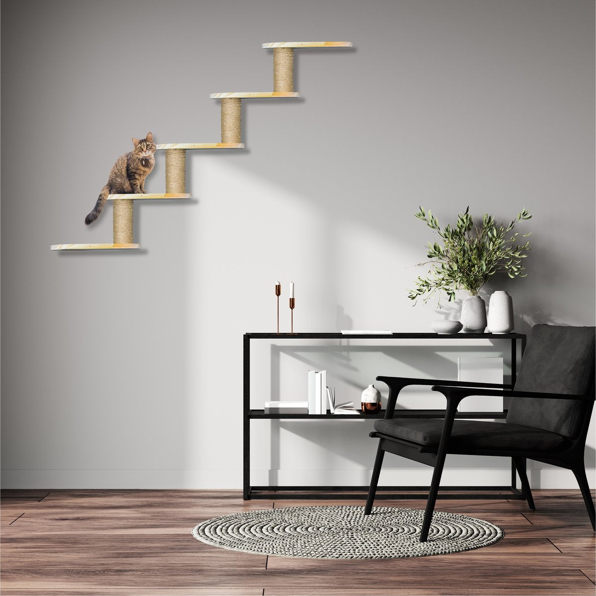  Katten Klimmuur - 4 Delig - Krabpaal - 5 Plateaus - Katten Klim Wand - Muur - Klimmuur Kat - Voor Grote Katten - Klimwand - Complete Set