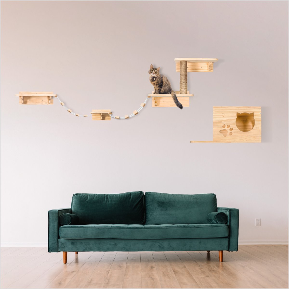  Katten Klimmuur - Complete Set - Krabpaal - Huisje - Ladders - Plateaus - Katten Klim Wand - Krabpaal Muur - Klimmuur Kat - Krabpaal Voor Grote Katten - Klimwand