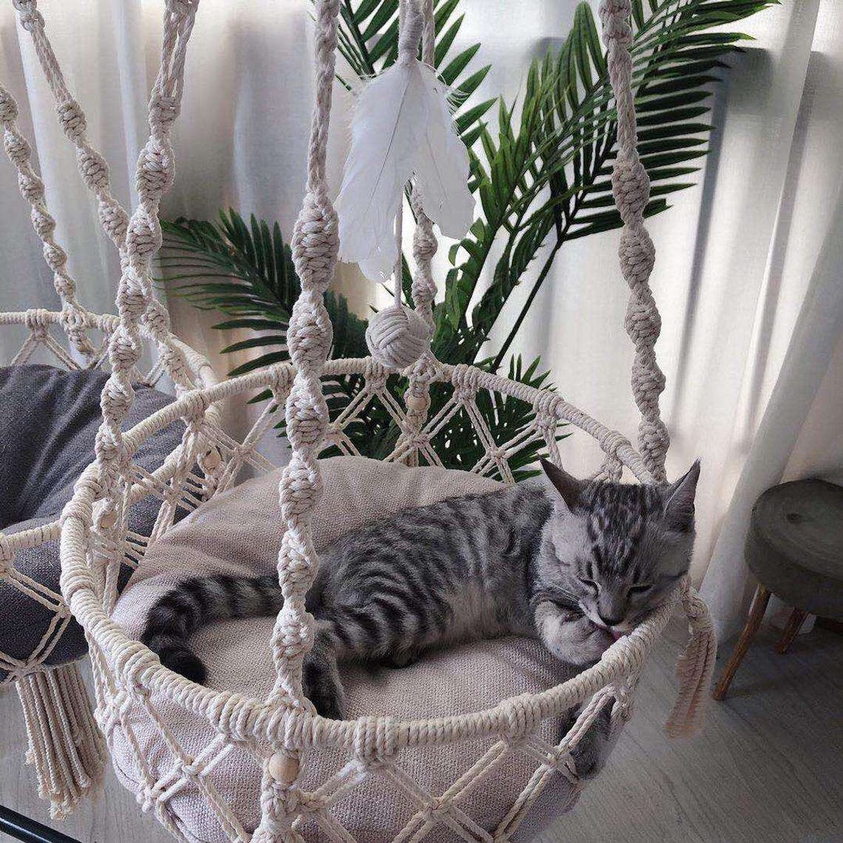  Bonbox Shop - Macrame Hangmat Voor Katten En Kittens - Kattenhammock - Hangmand