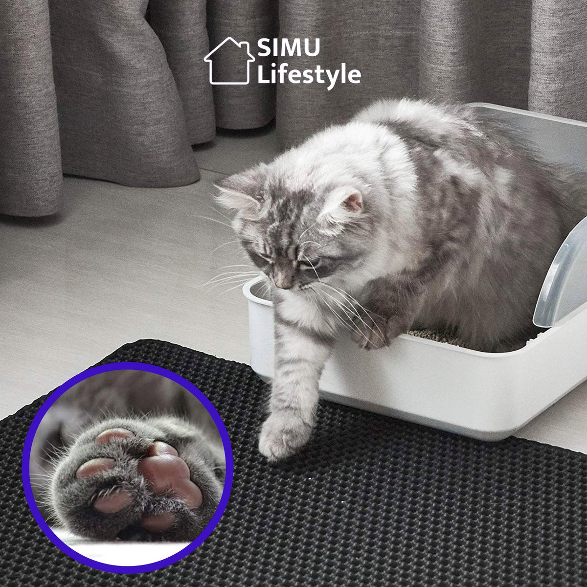  SIMU Lifestyle - Kattenbakmat - Grit Opvanger - Dubbele Laag - Waterdicht - Zwart - 50x40 Cm