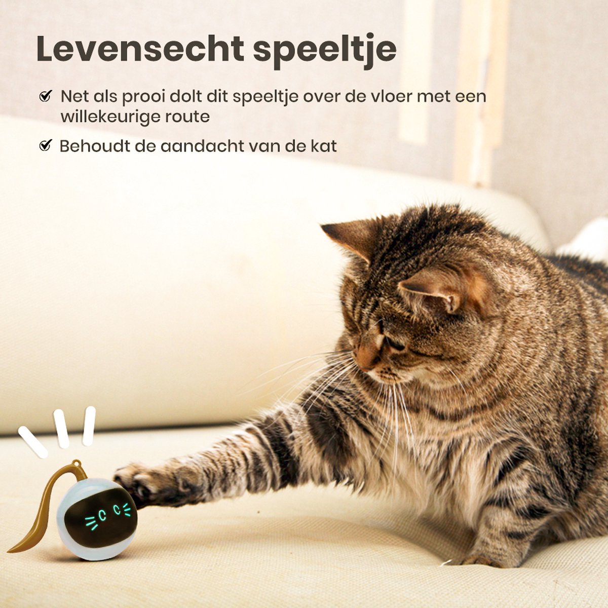  Otiume Slimme Katten Speeltje - Interactieve Zelf Rollende Bal Voor Katten - Kattenspeeltjes -Speelgoed Voor Dieren - USB Oplaadbaar