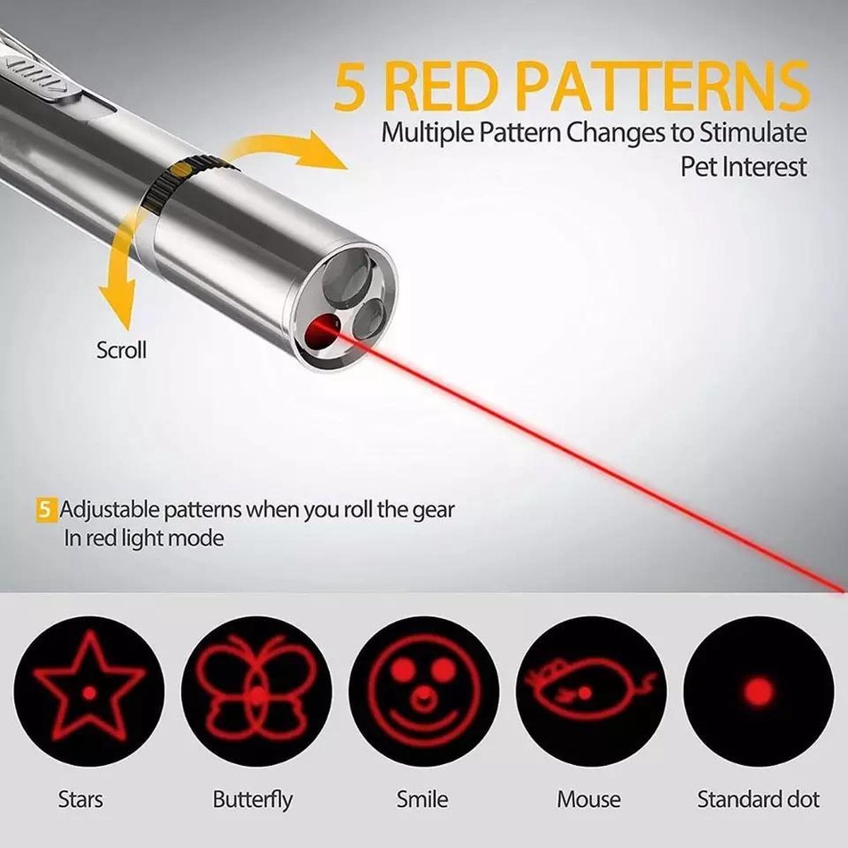  Laserpen - Oplaadbaar Met USB - Rode Laser - RVS Zilver - UV - Zaklamp - LED - Kat - Katten Speeltjes - Kattenspeelgoed - 7 Verschillende Standen