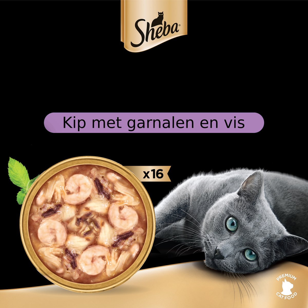  Sheba Filets - Katten Natvoer Saus - Garnaal, Oceaanvis, Kip - 16x60g