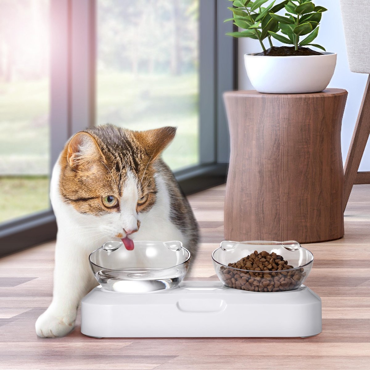  Behave Dubbele Voerbak - Drinkbak - Katten - Verstelbaar - Wit
