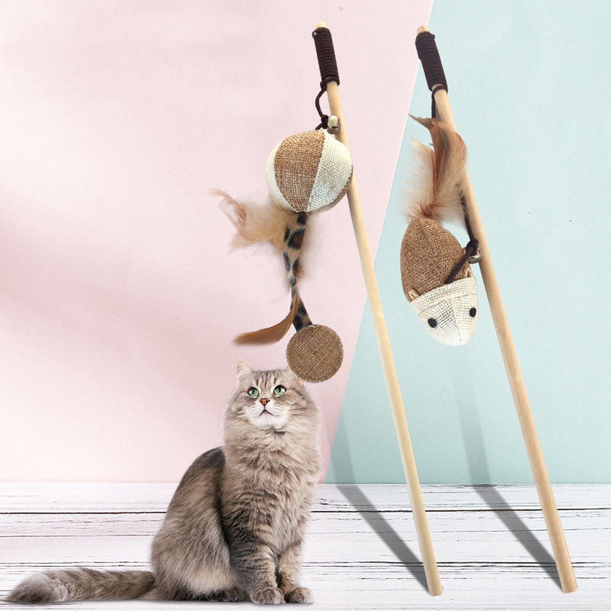  Katten Speeltjes Katten Speelgoed Kattenspeeltjes Katten Hengel Bal – Wit Bruin