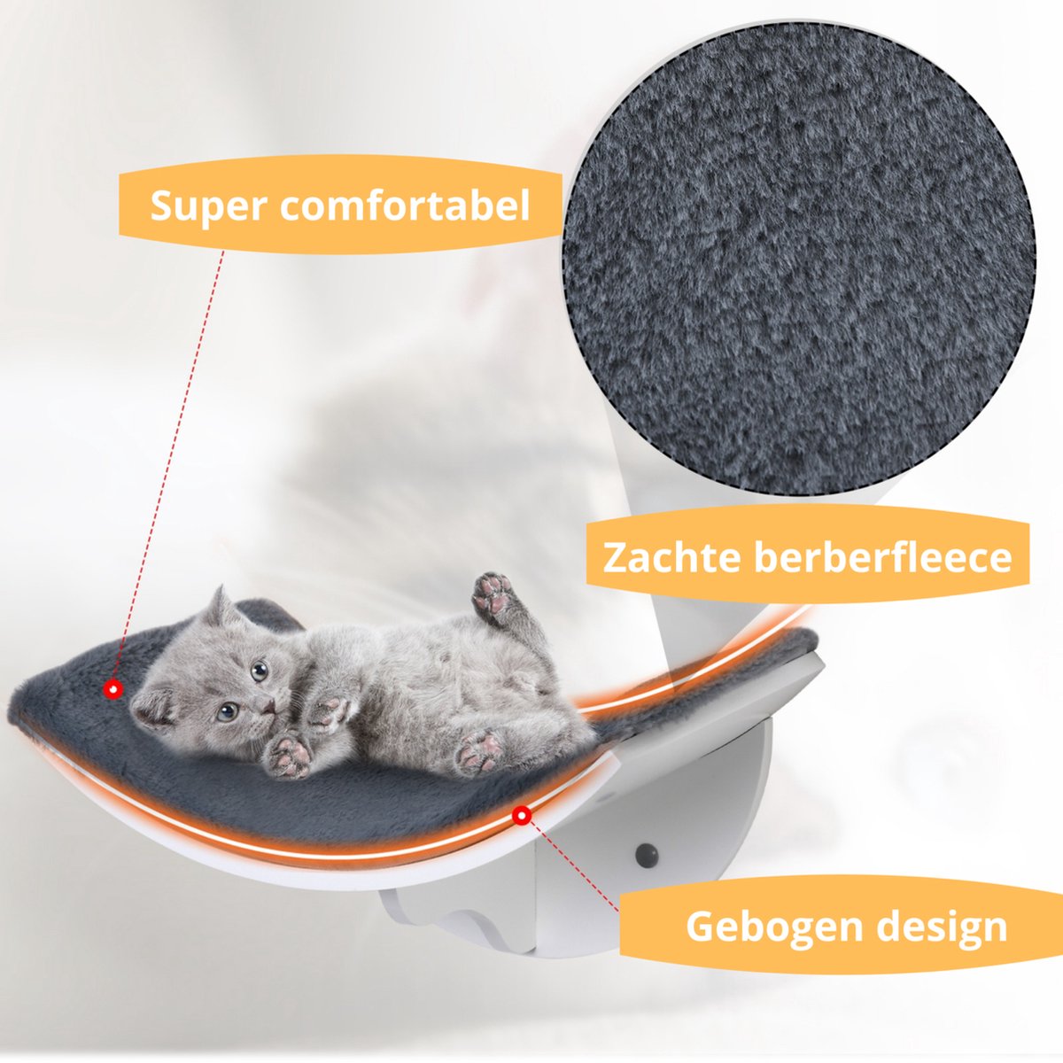 Merkloos Paws And Claws - Cat Shelf – Hangmat Kat – Kattenplank - Kattenbed - Wasbaar – Wandmontage – MDF - Wit