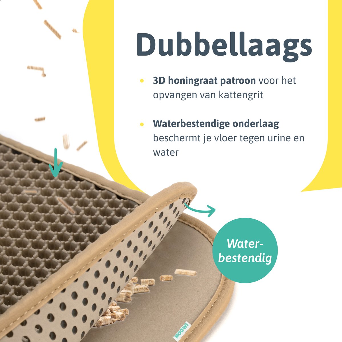  Kattenbakmat - 40 X 50 Cm - Creamy White - Uitloopmat Kat - Kattenbakvulling - Opvang Ruimte - Grit Opvanger - Waterdicht - Beige - Eco-friendly - Incl. Speeltje