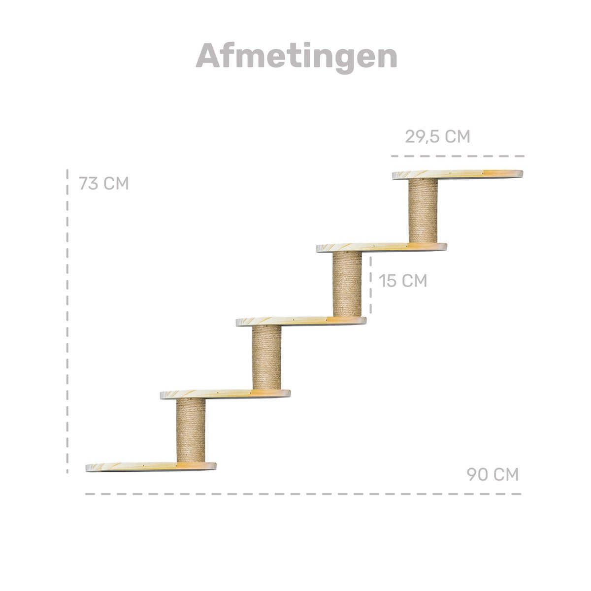  Katten Klimmuur - 4 Delig - Krabpaal - 5 Plateaus - Katten Klim Wand - Muur - Klimmuur Kat - Voor Grote Katten - Klimwand - Complete Set