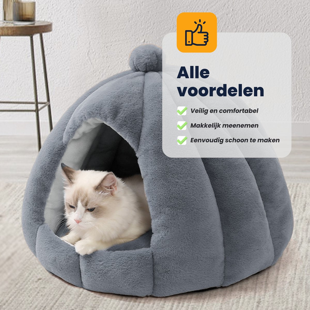  MIRO Katten Huis - Kattenhuizen - Kattenhok - Kattenmand - Dierenhuis - Extra Zacht - Grijs