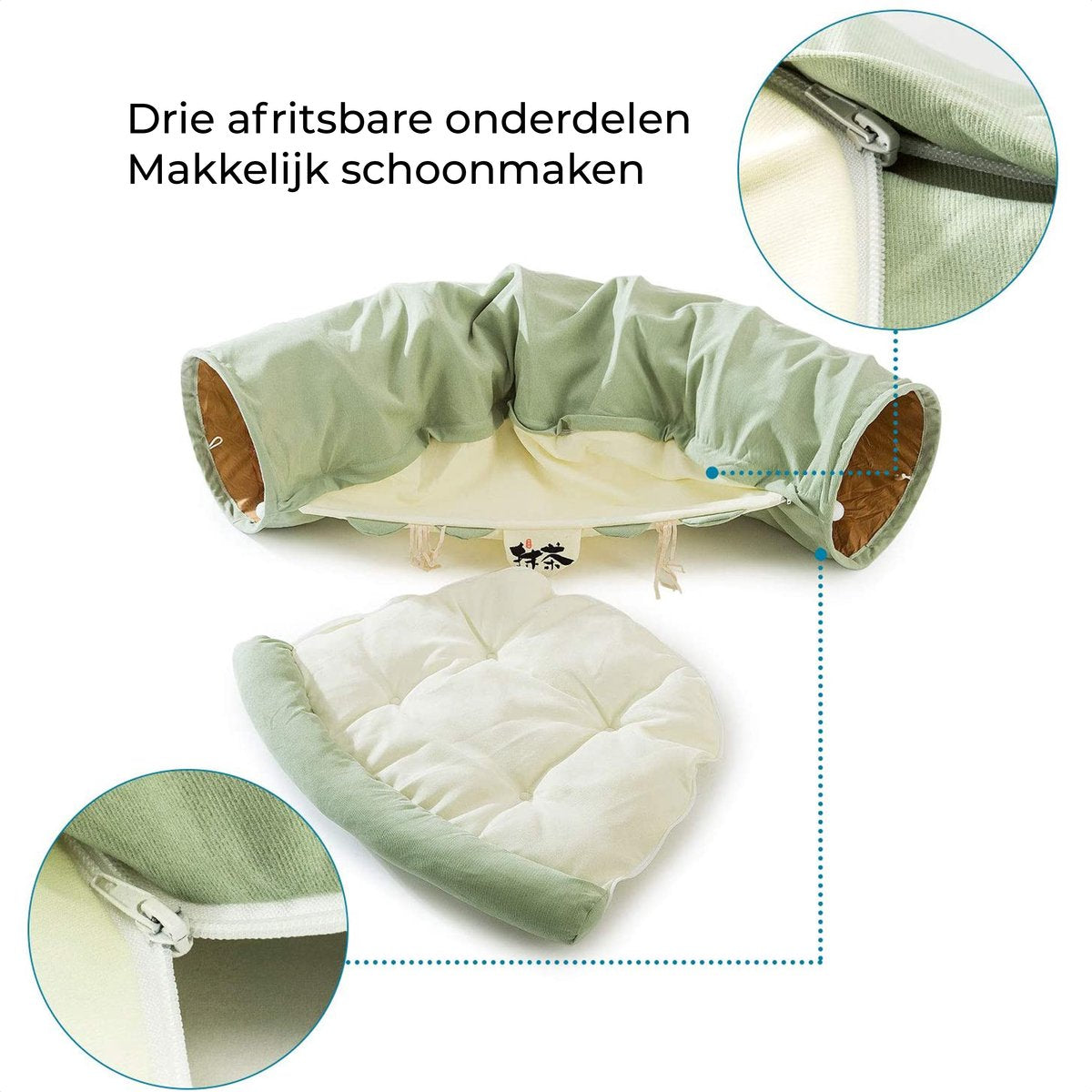  AYOO® Kattentunnel - Kattenmand - Kattenbed - Kattenkussen - Kattenhuis - Speeltunnel Kat - Kattentunnel Met Kattenmand - Poezenmand - Konijnentunnel - Groen