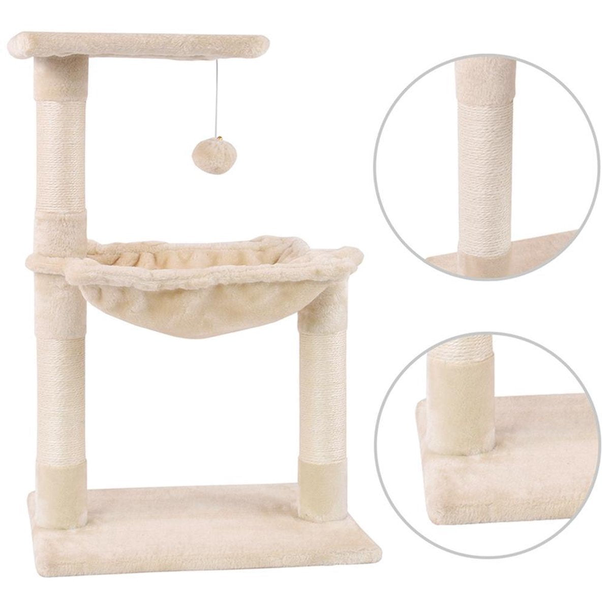 Merkloos MC Star Katten Krabpaal 70cm Krassen Grote Nis En Bal Opgeschort Spelen Schraper Platform Sisal - Beige, 70cm